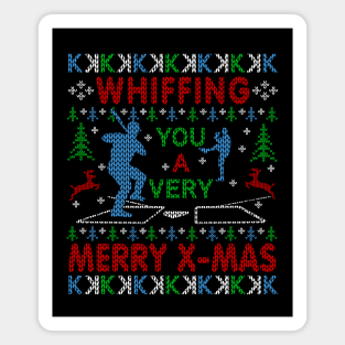 Baseball Fan Baseball Pitcher Funny Ugly Christmas Sweater Pattern Whiffing You a Merry Christmas Magnet